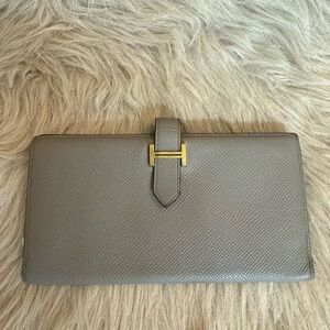 Hermes Gray Wallet with Gold Accent